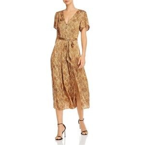 PAIGE Alayna Snakeskin-Print Belted Dress Size Medium Brown Tan Satin